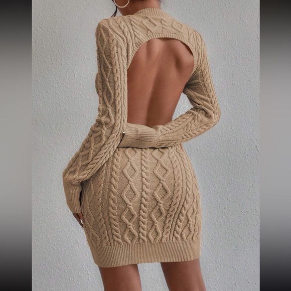 Luxe Chunky Knit Open Back Sweater Dress - Picture 13 of 14